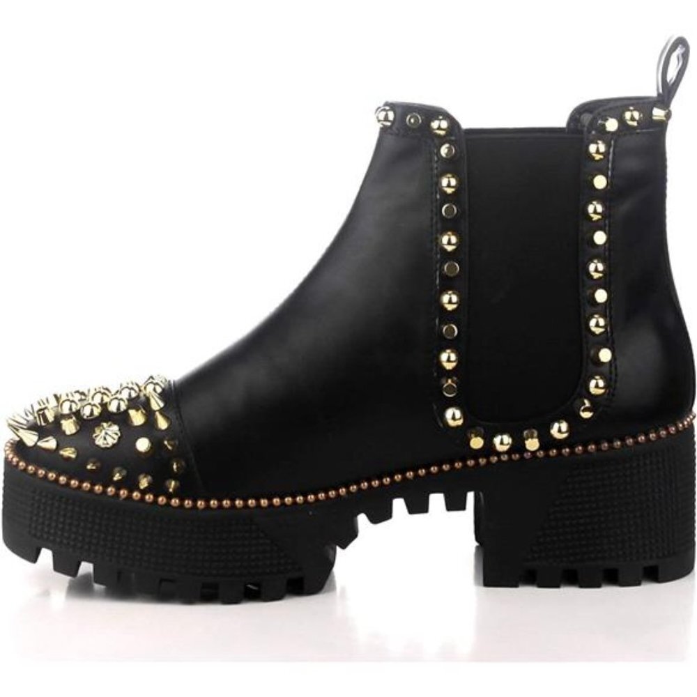 Women's Spiky Pull On Combat Boots
